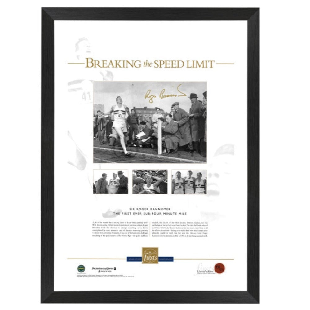 Roger Bannister Signed "Breaking The Speed Limit" Framed Print