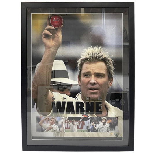 Shane Warne Signed & Framed Cricket Ball