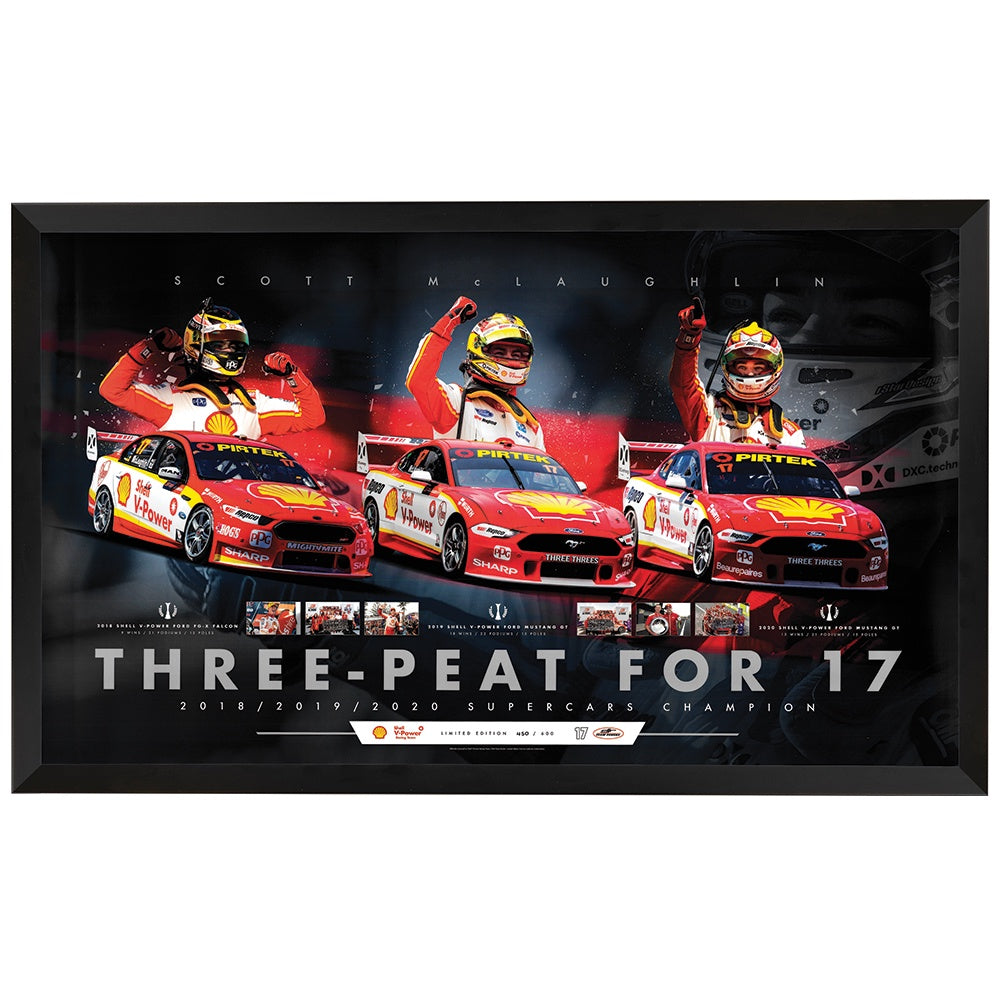 Three-Peat - For 17 Scott McLaughlin 2018,19,20 Supercar Champion Print Framed