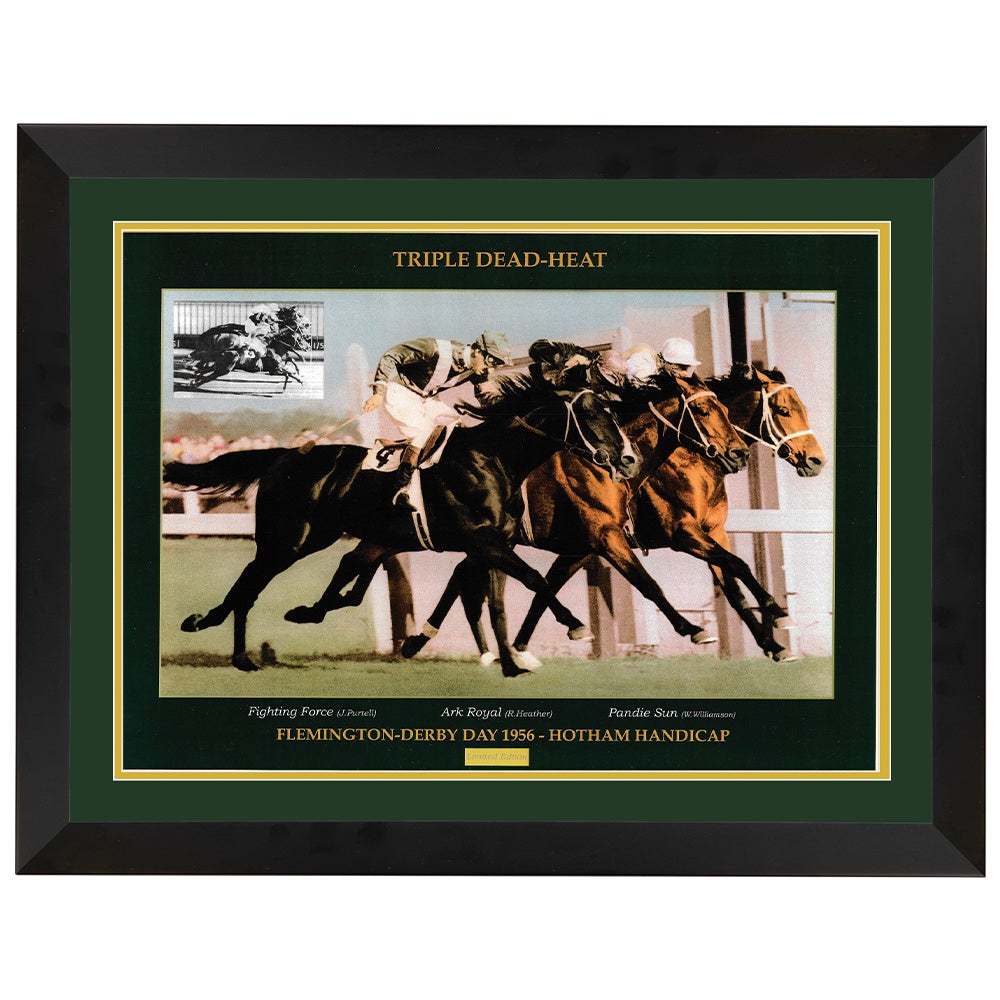 Triple Dead Heat Flemington Derby Day 1956 Print Framed